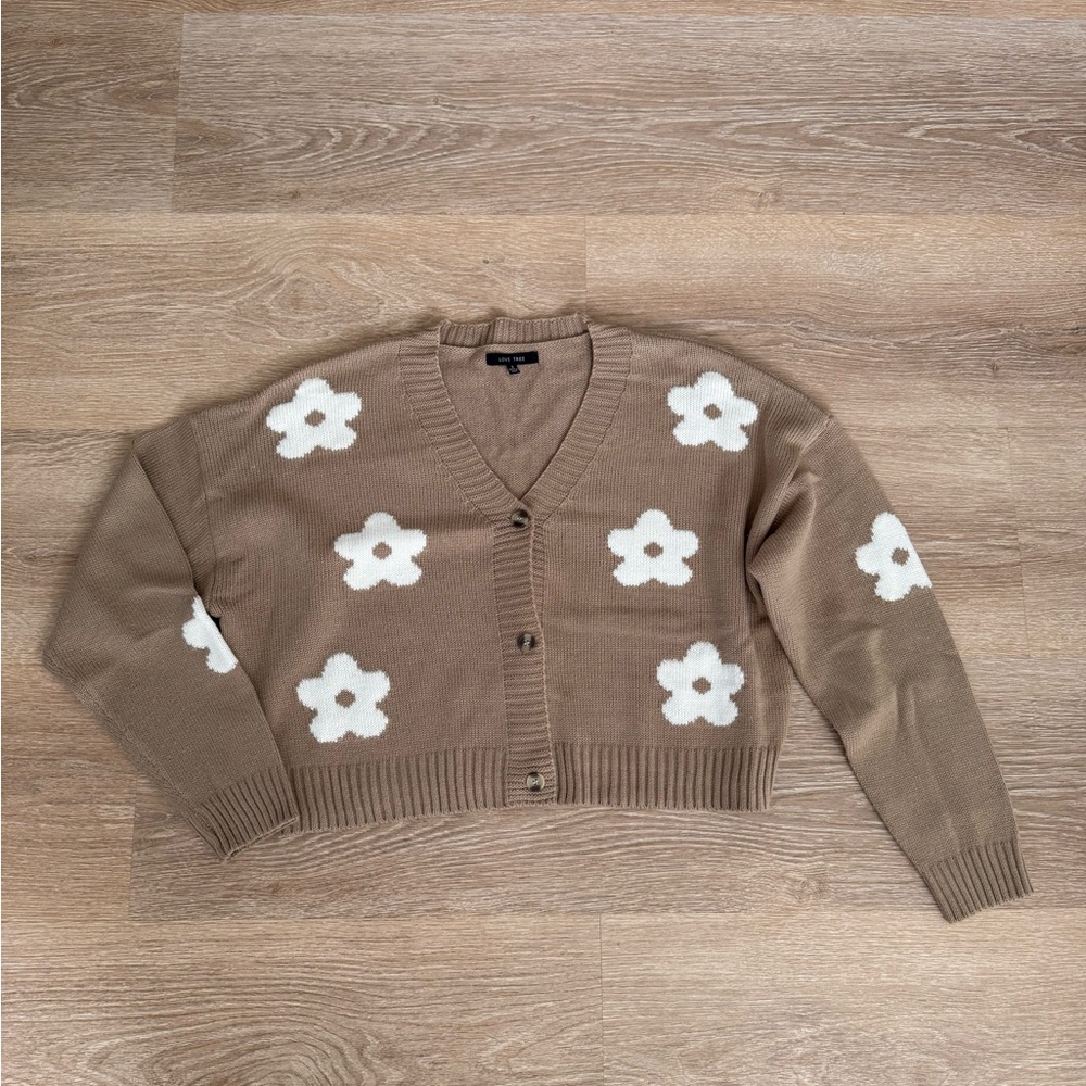 Flower Tan Cardigan